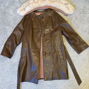 Vintage Golet Original Brown Leather Coat with Faux Fur Collar